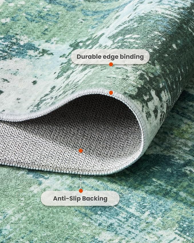 6x9 Area Rugs for Living Room, Modern Abstract Washable Rug with Non-Slip Backing & Low Pile Indoor Carpet for Nursery Room, Bedroom and Dinning Room, Green