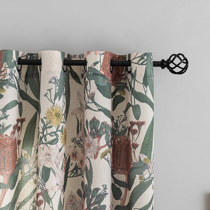 ALIGOGO Linen Floral Curtains for Living Room - 96 inches Long Botanical Print Boho Exotic Themed Tropical Spring/Summer Light Filtering Anthropologie Curtains Grommet 2 Pieces 50" W x 96" L