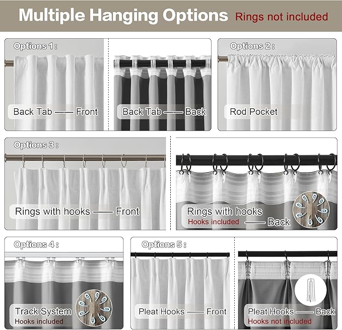 RAIN CITY Snow White Blackout Curtains 100 Inches Long Modern Rustic Textured Back Tab Grey Backing Window Hook Draperies for Bedroom Living Room 2 Panels 50 inch Wide 100 Length