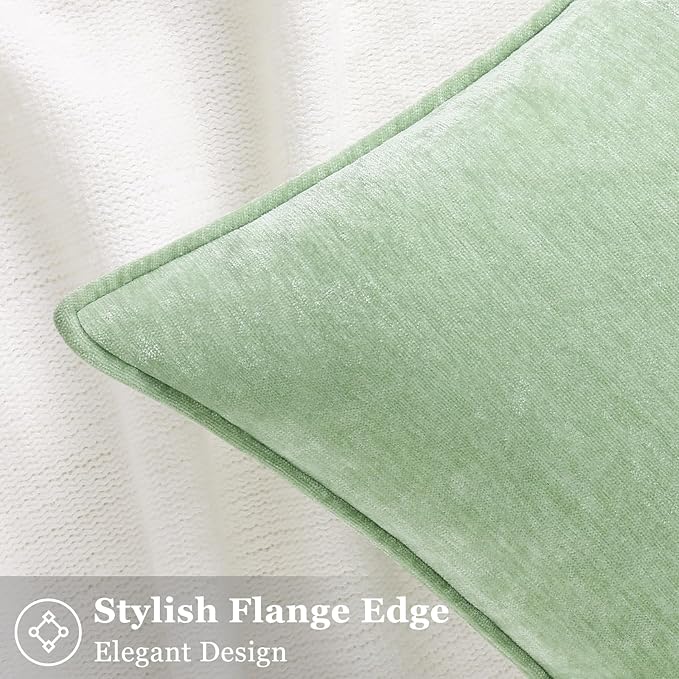 decorUhome Fall Couch Throw Pillow Covers 18x18 Set of 2, Decorative Soft Velvet Modern Cozy Chenille Pillow Cases with Elegant Design for Sofa Bed Living Room Home Decor, Sage Green