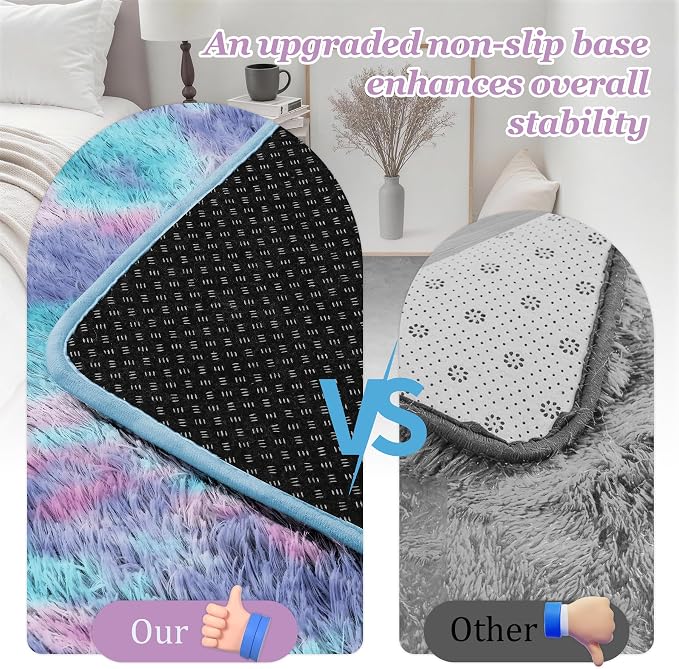 Fluffy Area Rugs 9x12 Living Room Bedroom: Ultra Soft Shag Rug Upgrade Non-Slip Non-Shedding Large Fuzzy Plush Carpet Indoor Floor Carpets for Kids Room Playroom Nursery Dorms Home Rainbow Purple