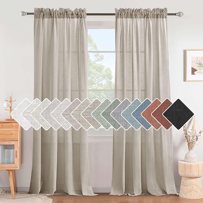 H.VERSAILTEX Linen Curtains Elegant Natural Linen Semi Sheer Curtains Energy Light Filtering Rod Pocket Window Treatments Panels for Living Room (Set of 2, Oatmeal, 52 inch W X 96 inch L)