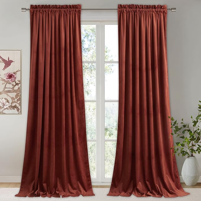 StangH Rust Velvet Curtains 108 inches Long, Light Blocking Energy Saving Window Panels Privacy Room Divider Drapes for Guest/Dining Room/Closet, W52 x L108, 2 Panels | 300GSM Rich Velvet, Christmas Thermal Insulated Room Darkening Window Drapes, Priva...