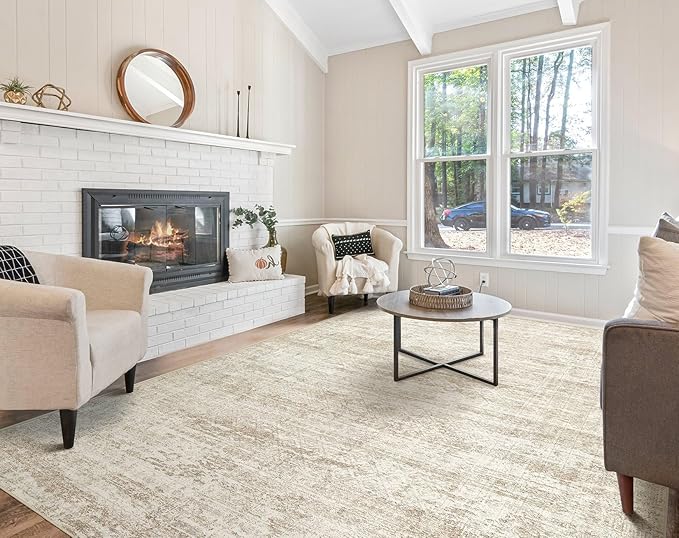 UERMEI 6x8 Area Rug Living Room Rugs - Washable Neutral Modern Abstract Soft Thin Rug Indoor Floor No Slip Rug Carpet for Bedroom Under Dining Table Home Office Decor - Beige/Brown