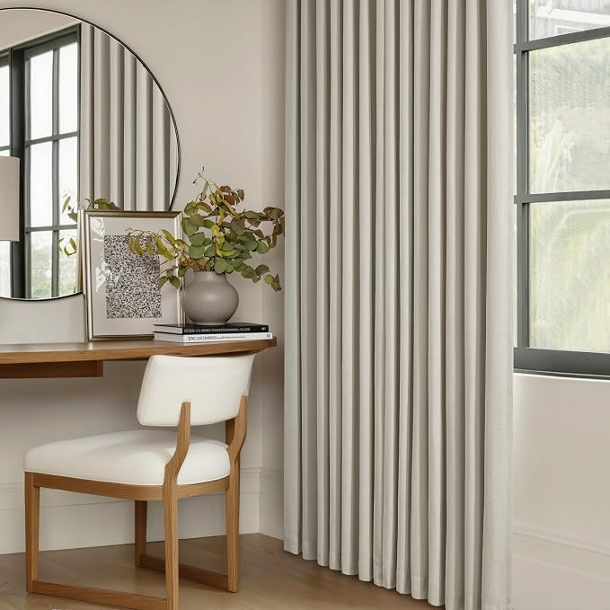 Beige Black Out Curtains 63 Inch Long for Bedroom Pinch Pleated with Rings Hooks Back Tab Thermal Insulated Short Linen Blackout Drapes Farmhouse Living Room Darkening Kitchen Oatmeal Tan Curtains