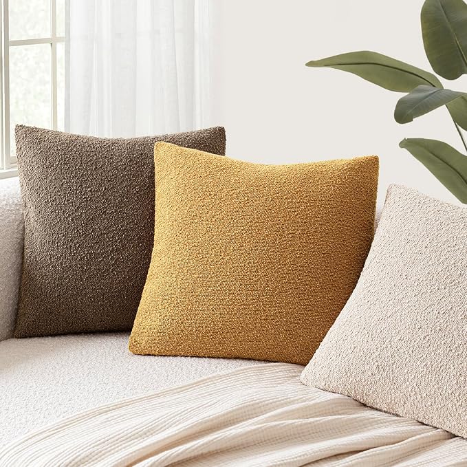 Foindtower Pack of 2, Decorative Textured Boucle Throw Pillow Covers Accent Solid Pillow Cases Cozy Soft Couch Cushion Case for Chair Sofa Bedroom Living Room Home Decor 22x22 Inch Sunflower