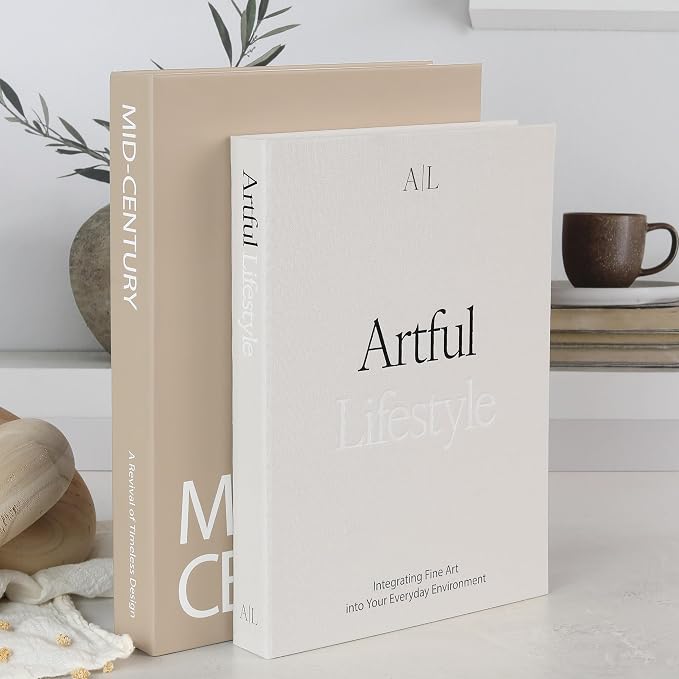 Aesthetic Decorative Books - Set of 2 Stylish Boxes Enhance Your Coffee Table, Bookshelf or Mantel Decor - Beautiful Fake/Faux Books for Modern Home Decoration, Photo Storage and as a Keepsake Box
