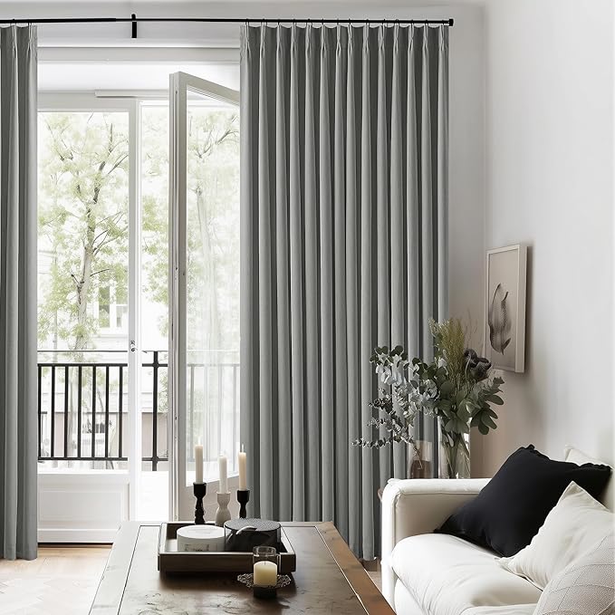 Dark Grey Blackout Curtains 80 Inches Long for Bedroom Pleated Linen Room Darkening Thermal Insulated Black Out Long Charcoal Gray Curtain Drapes for Living Room Window 80 Inch Length 2 Panels Set