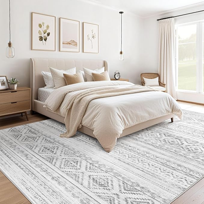 cotiled 10x14 Area Rugs Living Room Rug: Washable Boho Rugs with Non Slip Backing Large Soft Indoor Stain Resistant Carpet for Bedroom Farmhouse Dining Room Lightweight Home Decor Light Grey