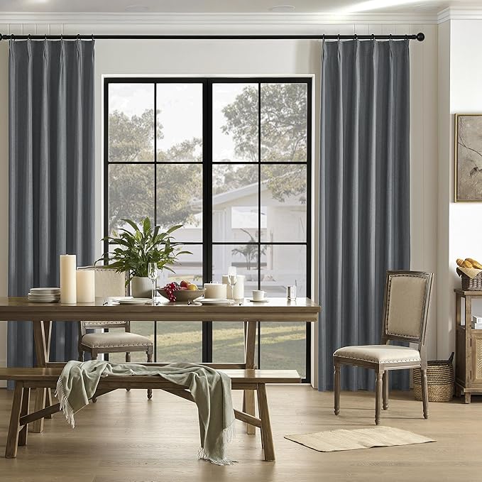 DUALIFE Full Blackout Pinch Pleated Curtains Dark Gray, Back Tab with Hooks, Thermal Insulated Track Curtains for Bedroom Living Room,50" W x 92" L, 2 Panels Charcoal Grey