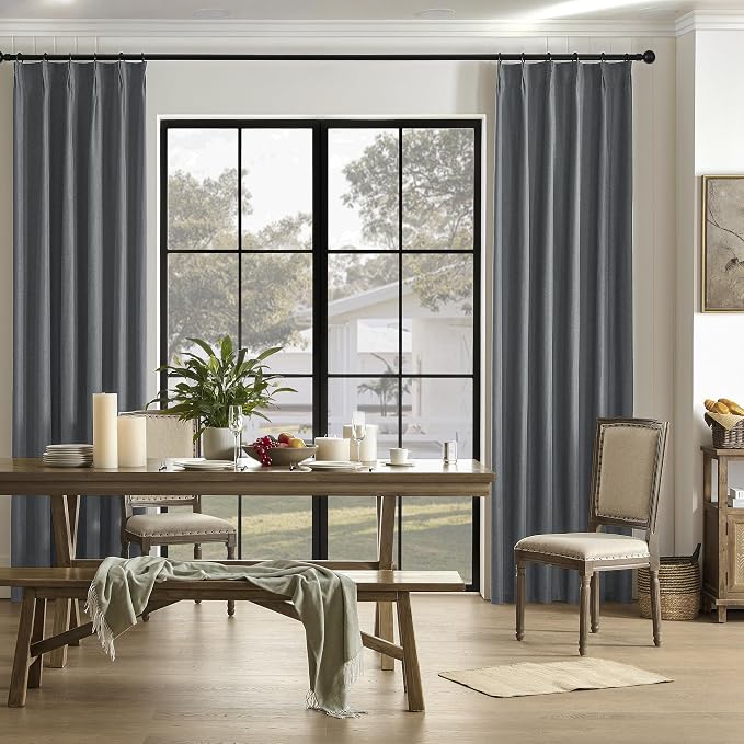 DUALIFE Gray Extra Long Pinch Pleated Blackout Curtains 138 Inch Length,Back Tab with Hooks Thermal Insulated Blackout Curtains 40W x 138L, Grey, 2 Panels