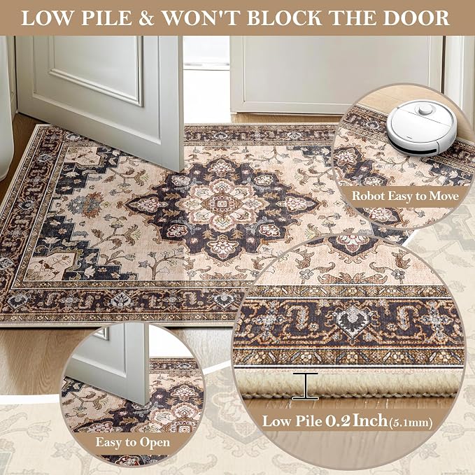 CAPALOCA Machine Washable Rugs Nursery Rug 6x9 Cute Girl Non Slip Low Pile Water Repellent Soft Print Pattern for Bedroom Indoor Decor Kids Playroom Coffeebeige