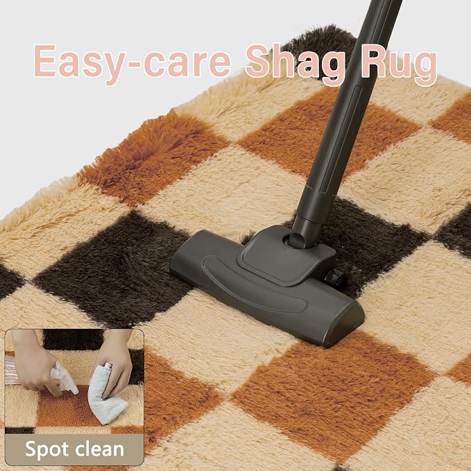 PureCozy Checkered Rug 4x6 for Living Room, Colorful Modern Shag Rug Super Soft Washable Fluffy Rugs Indoor Fuzzy Carpet for Bedroom Home Dorm Aesthetic Decor