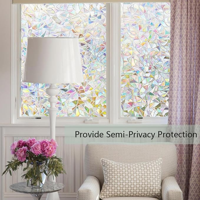 Finnez Window Privacy Film Window Film 3D No Glue Glass Sticker for Glass Door Home and Office Heat Control Anti UV 17.5 x 78.7 inches