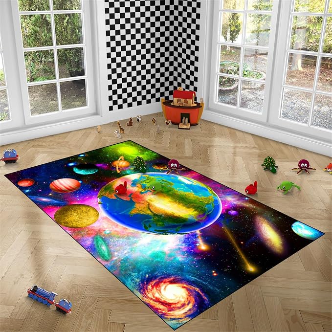 Solar System Rug - Space Rug Galaxy Area Rugs for Kids Bedroom Colorful Universe Planet Print Carpet Outer Space Floor Mat Kids Rugs for Living Room,3'×4'