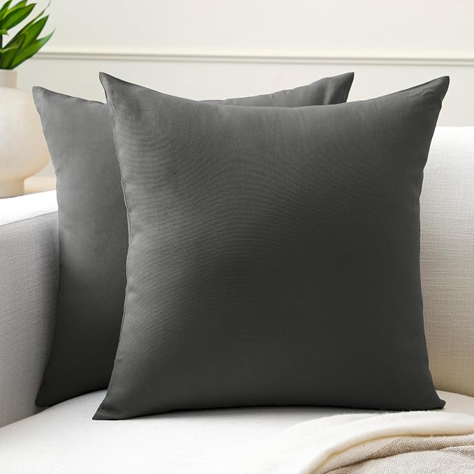 Encasa XO Throw Pillow Covers 22x22 in Set of 2 Charcoal Grey | No Inserts | Cotton Pillow Covers for Living Room, Bed, Sofa, Couch | Decorative Cushion Covers with Improved Zipper