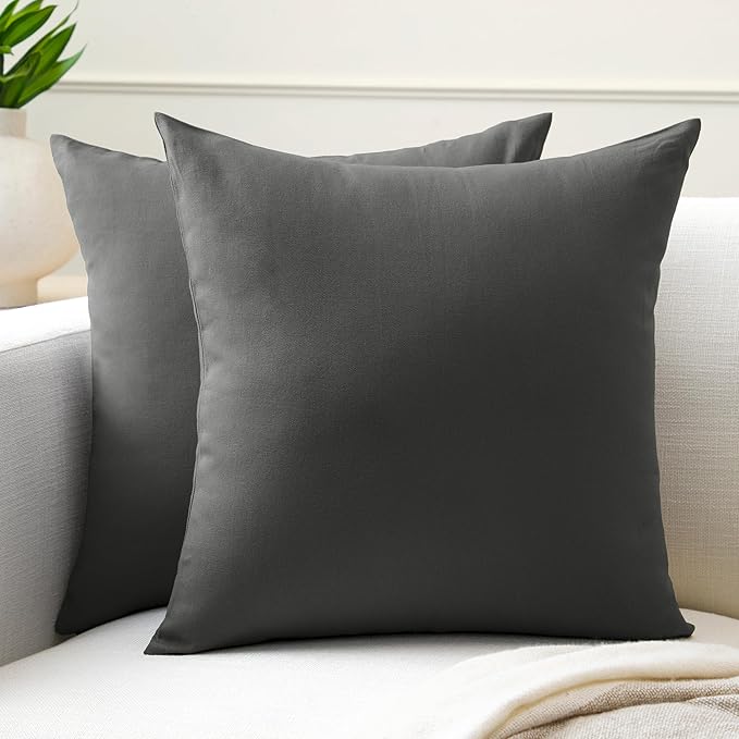Encasa XO Throw Pillow Covers 12x12 in Set of 2 Charcoal Grey | No Inserts | Cotton Pillow Covers for Living Room, Bed, Sofa, Couch | Decorative Cushion Covers with Improved Zipper