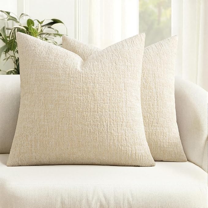 MIULEE Decorative Throw Pillow Covers 16x16 Pack of 2 Beige Couch Pillow Covers Soft Cozy Textured Chenille Pillowcases for Home Decor Sofa Living Room Cushion Bedroom