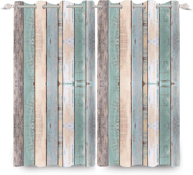 Rustic Wood Barn Door Curtains Kitchen Curtains Vintage Farm Style Colorful Wooden Planks Window Curtains Wood Boards Room Darkening Window Drapes for Living Room Bedroom,42x96 inch,2 Panels