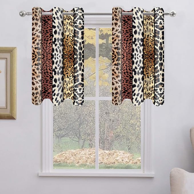 Wild Animal Print Curtain, Room Darkening Thermal Insulated Blackout Leopard Boa Window Drapes with Grommets for Living, Dining, Bedroom, Brown Leopard Print, 52"x 36", 2 Panels