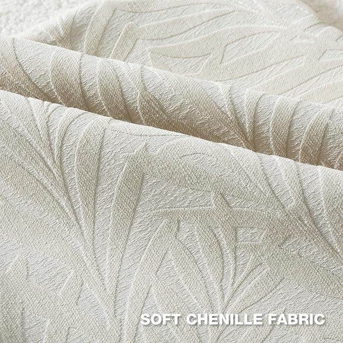 FUTEI Cream Decorative Throw Pillow Covers 26x26 Inch Set of 2,Soft Chenille Phoenix Tail Leaf Textured Euro Pillow Shams,Modern Home Decor for Couch Bed Living Room