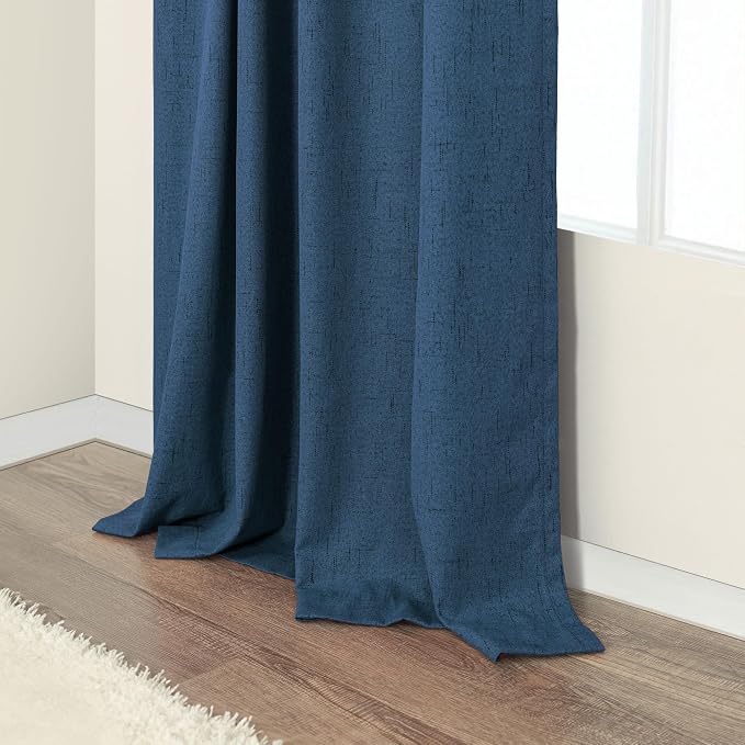 Navy Blue Curtains for Living Room 102 Inch Long 100 Percent Blackout Linen Look Viral Window Curtains for Bedroom Black Out Drapes for Nursery Bedroom Dorm 52x102 Length 2 Panels Midnight Royal Blue