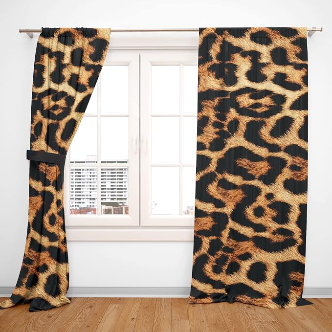 Cheetah Print Curtains 52WX84H Rod Pocket Leopard Not Blakout Curtains for Bedroom Living Room Wild Animals Print Drapes 2 Panels