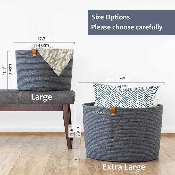 DENJA & CO Large Storage Shoe Basket - Woven Decorative Floor Basket for Home Entryway | Charcoal Gray (17.7 x 11.4 inches)