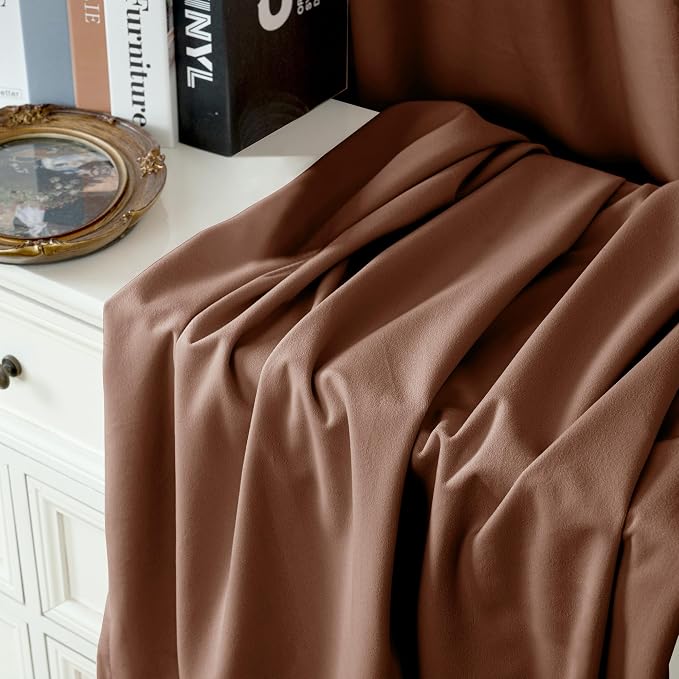 YoungsTex Mocha Brown Velvet Blackout Curtains 84 Inches Long, Room Darkening Drapes with Grommet for Bedroom Living Room Privacy Protection, 52 X 84 Inch, 2 Panels