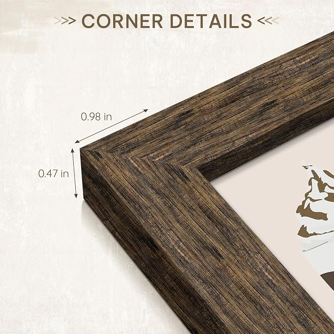 Picrit 17x22 Picture Frame 3 Pack, Wooden Brown Rustic Poster Frame, Display Poster 12 x 18 with Mat or 17 x 22 without Mat for Horizontal or Vertical Wall Mounting