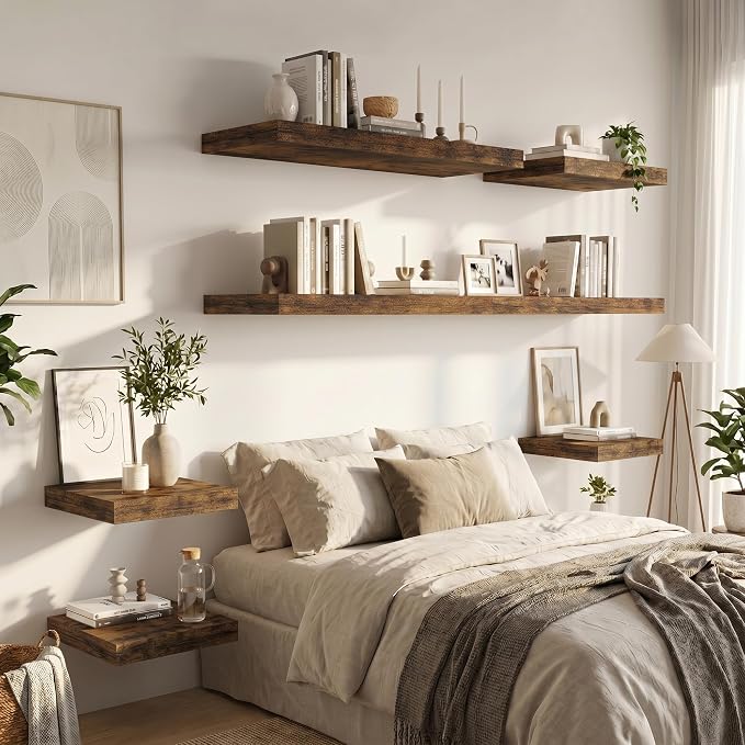 Vivelove 12" Deep Floating Shelves for Wall 30" Long, Wall Shelves for Living Room Bedroom Bathroom Kitchen Laundry Room, Farmhouse Rustic Shelves for Home Decor, 30" X 12" X 2" Set Of 2, Rustic Brown