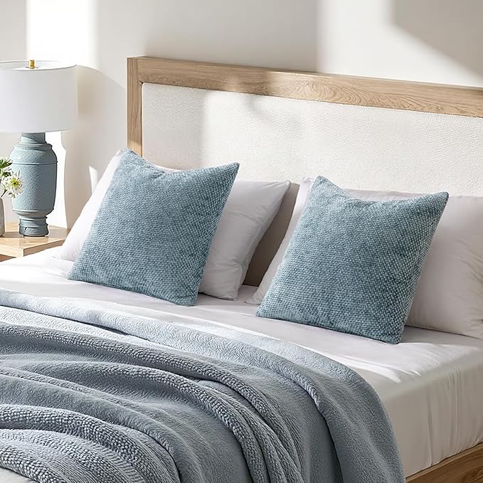 MIULEE Pack of 2 Coastal Blue Euro Sham Pillow Covers 24x24 Inch Summer Modern Boho Accent Decorative Throw Pillow Covers Chenille Farmhouse Cushion Covers for Home Decor Couch Bed Sofa Living Room