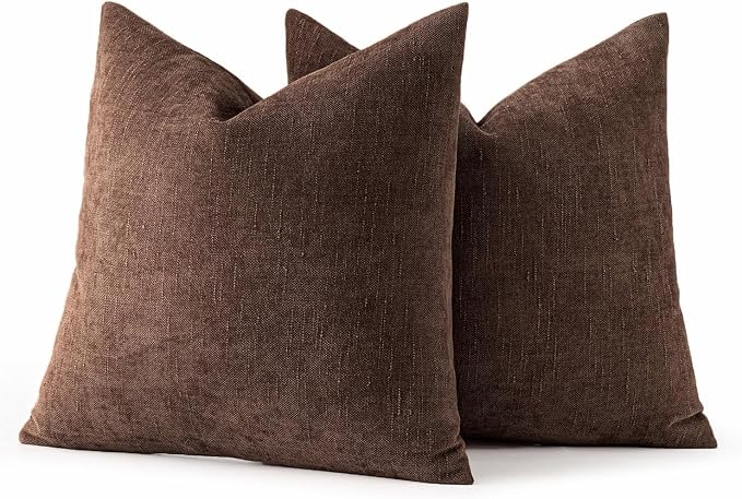 MIULEE Pack of 2 Decorative Throw Pillow Covers Soft Chenille Euro Throw Pillows Solid Textured Cushion Covers for Couch Sofa Bedroom Living Room 24x24 Inch,Red Brown