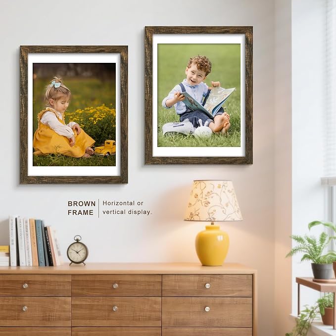 Picrit 18x24 Picture Frame 3 Pack, Wooden Brown Rustic Poster Frame, Display Poster 16 x 20 with Mat or 18 x 24 without Mat for Horizontal or Vertical Wall Mounting