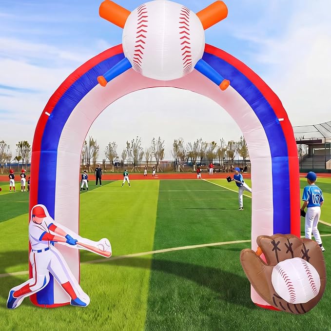Shappy 9 ft Baseball Inflatables Arch Party Decoration Giant Blow up Archway with LED Light for Baseball Sports Theme Senior Night Birthday Party Stadium Yard Outdoor Lawn Photos Backdrop Decor