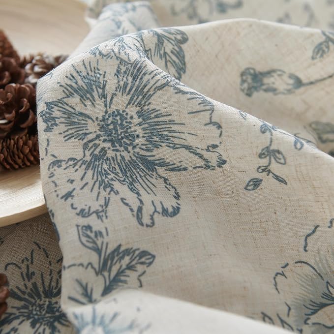 jinchan Floral Linen Tier Curtains Blue Flower on Beige Cafe Curtains 36 Inch Length Kitchen Living Room Bedroom Bathroom Farmhouse Rustic Country Rod Pocket 2 Panels