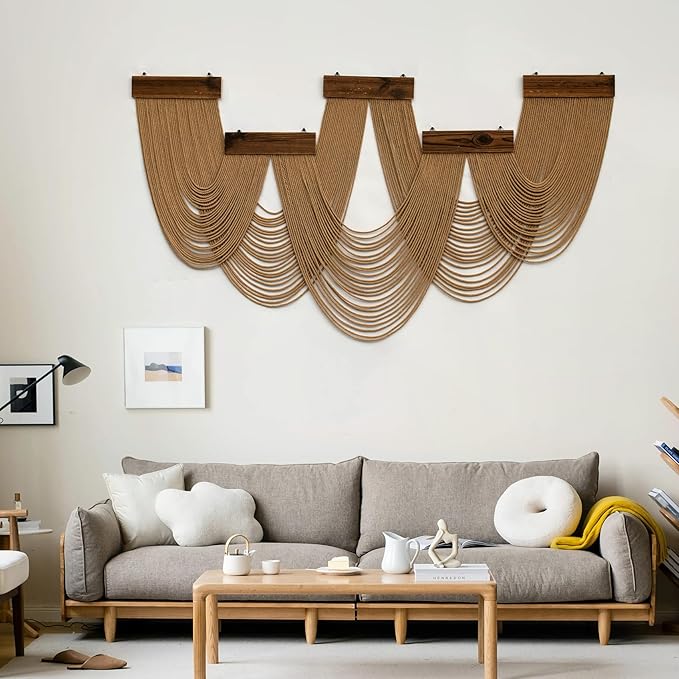 LB Large Macrame Wall Hanging, Brown Boho Tapestry Wall Hanging Macrame Wall Art Handmade Yarn Woven Wall Art Modern Home Decor Headboard Wall Decor for Bedroom Living Room Dorm Nursery, 53x28 Inch