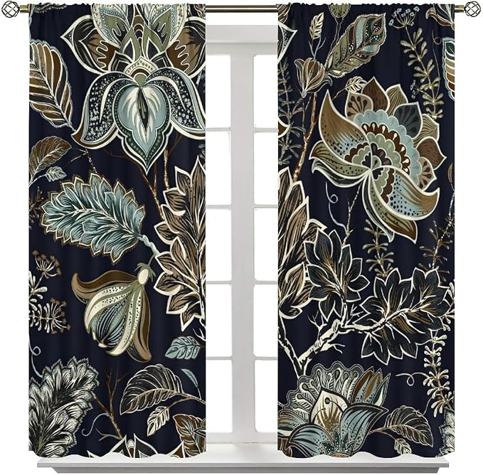 Bohemian-Style Curtains, Colourful Botanical Window Treatments Inspired by Indian Mandala Patterns, and Blackout Curtains for Bedrooms, Living Rooms Kitchens.55X63 Inch