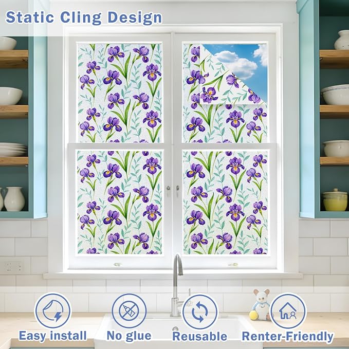 Window Film, Frosted Privacy, One Way Tint, UV Block, Heat Insulation, Anti-Glare, Static Cling, Renter Friendly for Home Bathroom Door