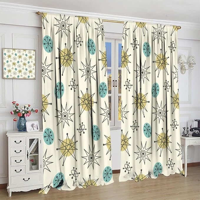 JESTRONRY Mid Century Modern Curtains. Retro 1950s Vintage Style Atomic Background Home Fabric Living Room Bedroom Kitchen Bathroom Decor 55x63in