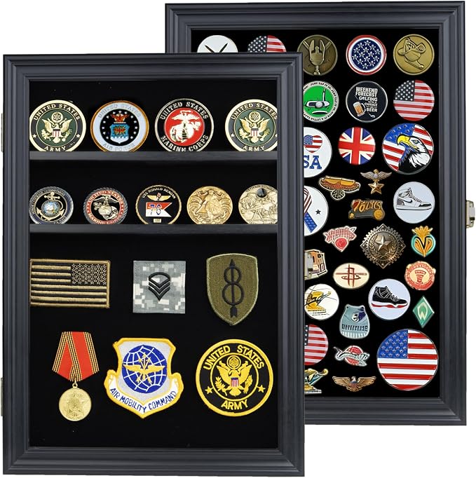11.5 X 16 Pin Display Case Medal Shadow Box with 98% UV Protection for Military Medals, Beach Tags, Jewelry Pins, Pin Gift, Insignia Ribbons Memorabilia (Black Finish)