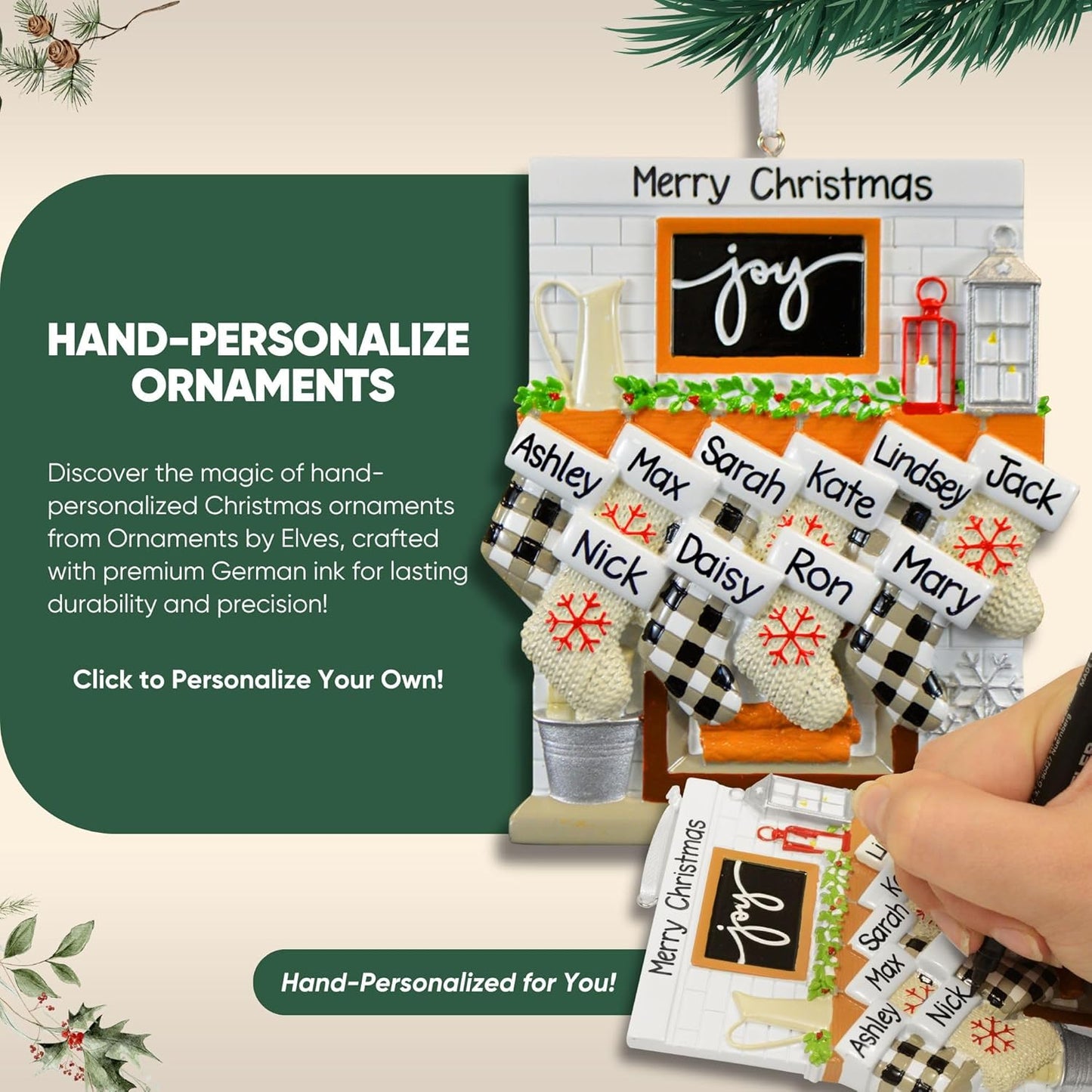 3D White Mantle Family of 3 Christmas Ornament 2025 Personalized Family Christmas Ornaments 2025 | Garland Fireplace Personalized Tree Ornaments Customizable Gifts Red Stockings of Three Ornament