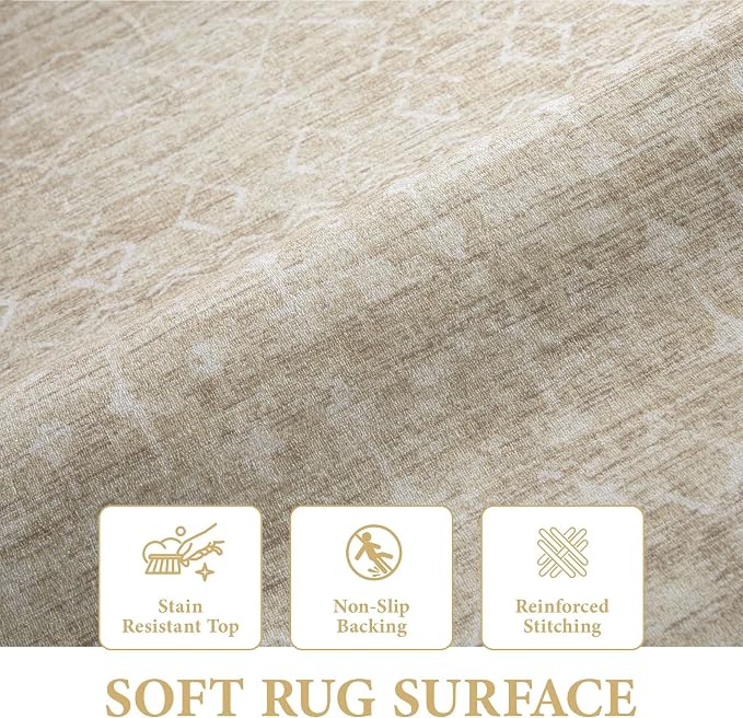Area Rug Living Room Rugs 8x10 - Large Soft Boho Geometric Rug, Non-Slip Foldable Washable Rugs Non Shedding Morden Indoor Floor Carpet for Living Bedroom Office Dining Room (Moroccan Beige, 8'x10')