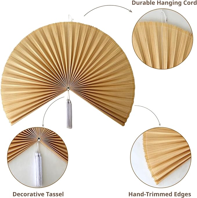 ChumDecor Fan Wall Decor, Japanese Chinese Wall Fans Decor, Boho Hanging Headboard, Decorative Folding Fan for Over Bed Decorations