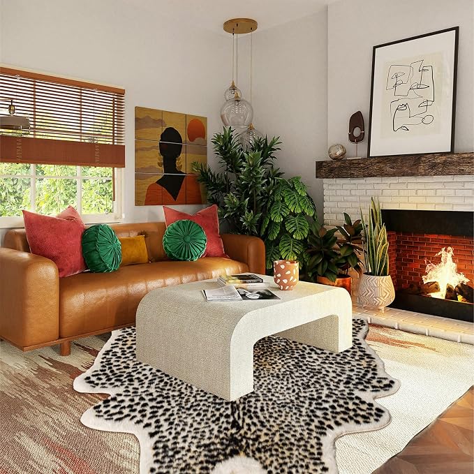 Huichenxing2021FURSTORE Leopard Rug Cheetah Print Rugs for Living Room Bedroom Faux Animal Print Area Rug Cowhide Skin Mat 6.2x8.2ft