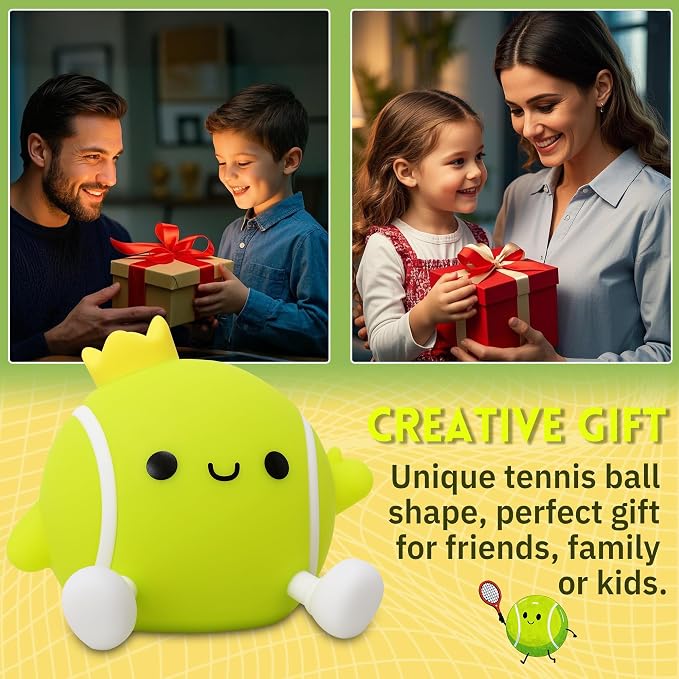 OkiyiD Tennis Gifts, Tennis Ball Night Light for Boys-Rechargeable Squishy Silicone Lamp,Cute Tennis Ball lamp for Tennis Sports Lovers Boys Girls Birthday Gifts