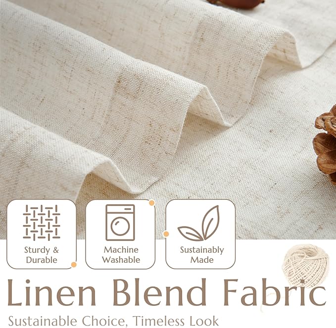 jinchan Tier Curtains 45 Inch for Small Window Linen Blend Cafe Curtains Farmhouse Rustic Half Window Drapes for Kitchen Living Room Bedroom Light Filtering Rod Pocket 2 Panels Neutral Crude