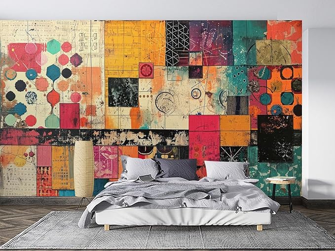 Pink Orange Cream Yellow Black Oil Paint Graffiti Abstract Wall Mural Peel and Stick Art Wallpaper Self Adhesive Removable Mural Large Foil Wall Decor Print Picture