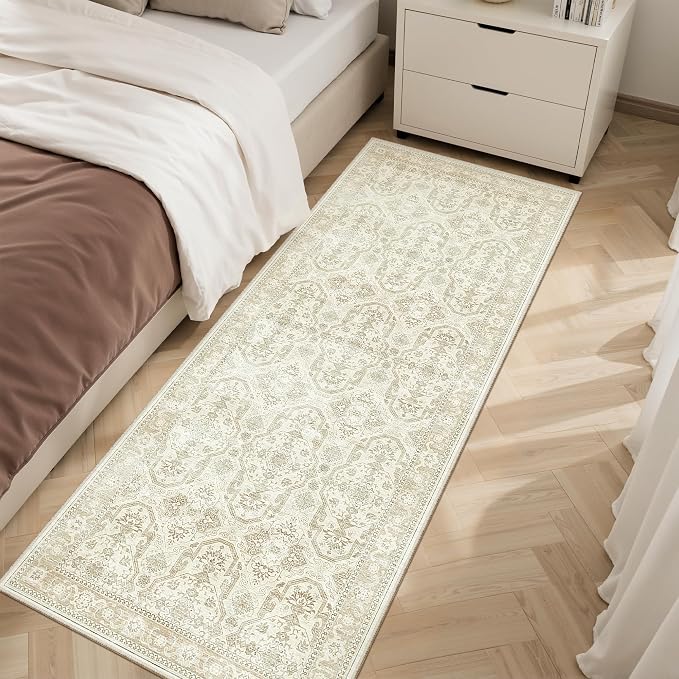 Soalmost Runner Rug 2x5 Washable Non-Slip Kitchen Runner Rugs for Bathroom Laundry Room Beige/Brown Vintage Floor Carpet Runners for Hallway Entryway