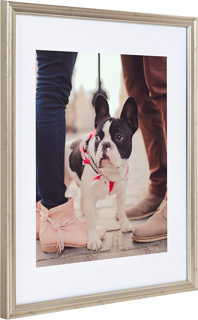 Kate and Laurel Adlynn Wall Picture Frame Set, 14" x 18" matted to 11" x 14", Warm Silver, Set of 3
